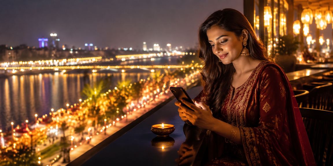 Mobile casino gaming at Ahmedabad Riverfront during Diwali